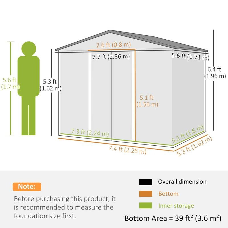 Metal Garden Shed 7.7x5.7ft β Ventilated & Sliding Doors