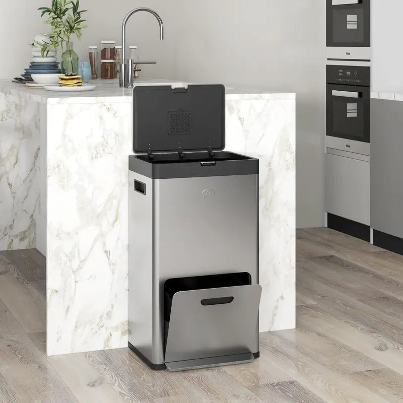 HOMCOM 56L Pedal Bin ♻️ 3 Compartments, Silver
