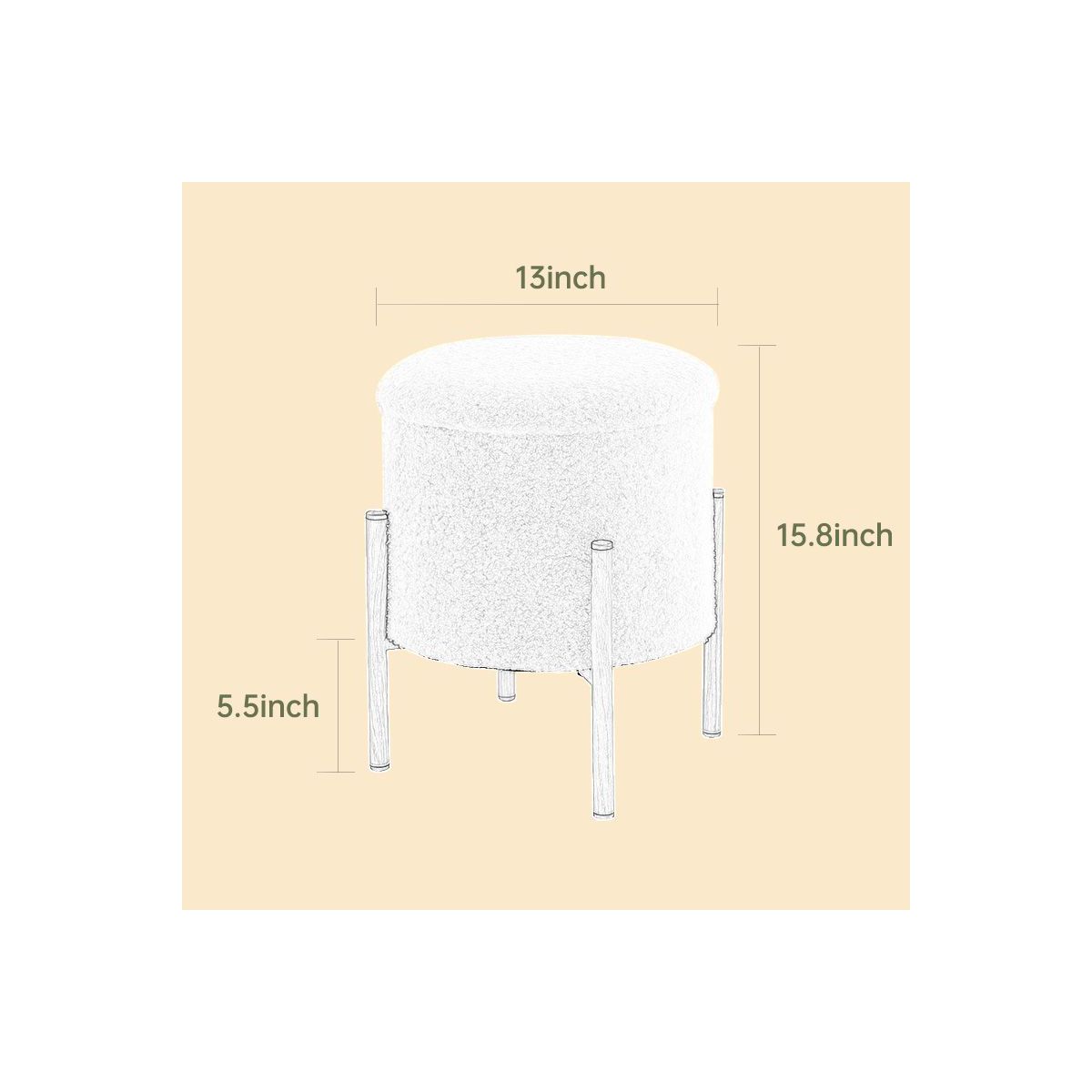 13" Modern Round Storage Ottoman