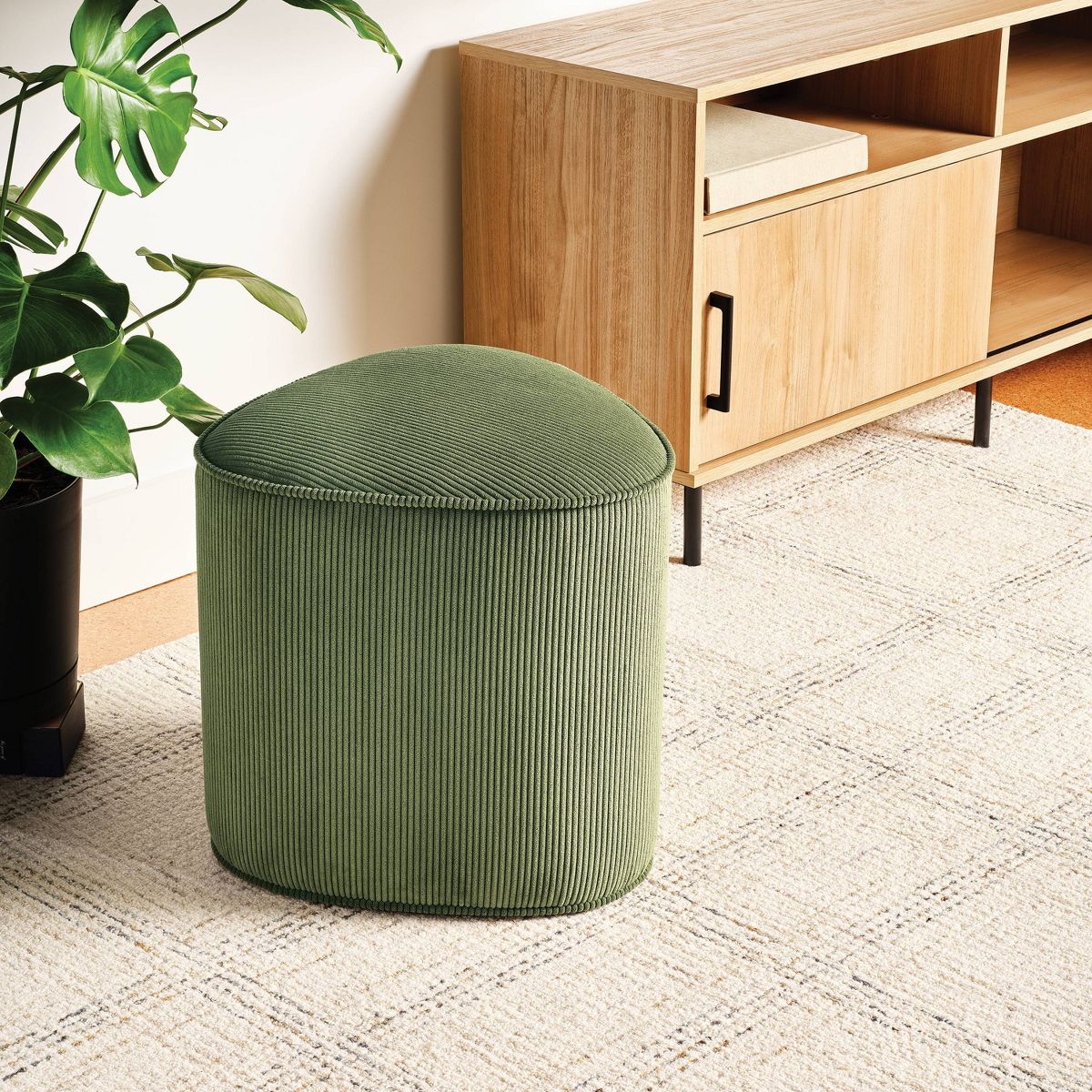 Triangular Shaped Upholstered Corduroy Ottoman