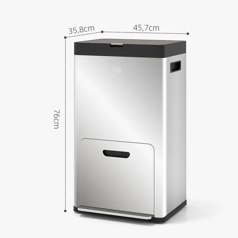 HOMCOM 56L Pedal Bin ♻️ 3 Compartments, Silver