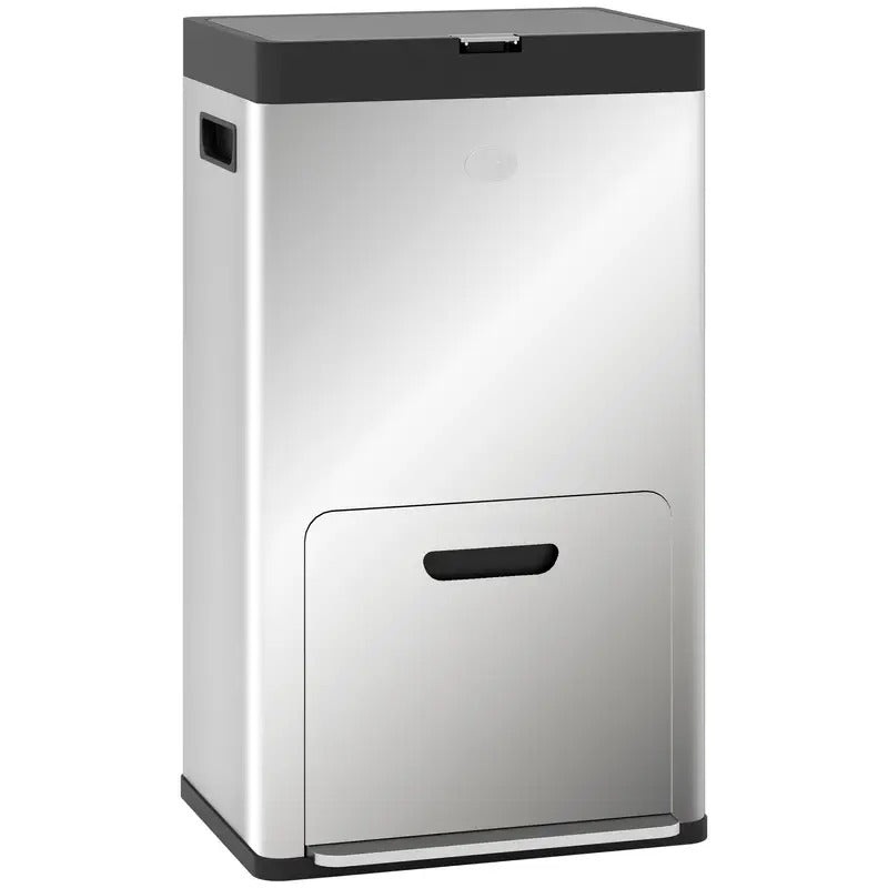 HOMCOM 56L Pedal Bin ♻️ 3 Compartments, Silver